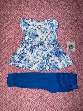Birdie Bean Girls Blue Floral Top & Royal Blue Leggings Matching Set